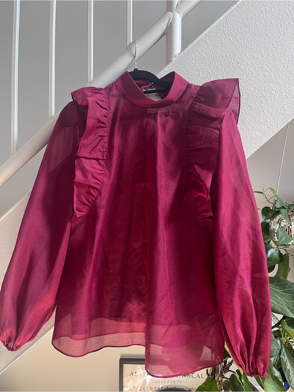 Ted Baker Sheer Ruffle-Detail Blouse in Raspberry